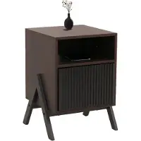 Mendler Nachttisch HWC-O40, Kommode Beistelltisch Nachtschrank Schrank, Schublade MDF Metall Melamin 59x40x40cm ~ Walnuss-Optik