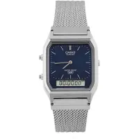 Casio Chronograph VINTAGE, silberfarben, blau, blau, grau, Armbanduhren, Damen, silberfarben, Chronograph, Quarzuhr, Armbanduhr, Damenuhr, Herrenuhr, Edelstahlarmband, analog