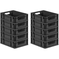 Proregal SparSet 10x Eurobox NextGen Color, HxBxT 12x30x40cm, 11 Liter, Griffe schwarz offen, Schwarz, Eurobehälter, Transportbehälter