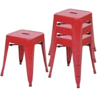 Proregal 4er-Set Hocker | Sitzhöhe 46cm | Metall, Industriedesign, stapelbar | Rot | Metallhocker Sitzhocker