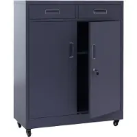 Mendler Aktenschrank HWC-O89, Stahlschrank Büroschrank, Rollen Türen Schubladen abschließbar Metall 116x90x40cm ~ dunkelgrau