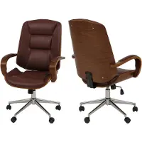 Mendler Bürostuhl HWC-O83, Drehstuhl Chefsessel, Kunstleder (280g/m²) Bugholz - Walnuss-Optik rotbraun
