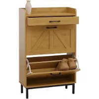 Mendler Schuhkipper HWC-P45, Schuhregal Schuhschrank, 2 Kippfächer Ablage Schublade MDF 95x60x24cm ~ Bambus-Optik