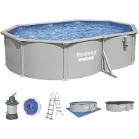 Bestway Hydrium Stahlwandpool Komplett-Set mit Sandfilteranlage 500 x 366 x 122 cm, granitgrau, oval