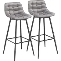 Woltu Barhocker 2er Set Designer Barstuhl Hocker Tresenhocker Bistrohocker mit Fußstütze Samt Metall Hellgrau