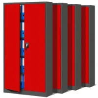 DELUKE MegaDeal 4x Aktenschrank abschließbar KADO - 5 Ebenen, Flügeltüren | Metallschrank Werkstatt Büroschrank aus Stahl, 195x90x40cm Anthrazit-Rot