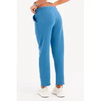 Justever Relaxed Fit, hochgeschnittene, fleecegefütterte blaue Damen-Trainingshose - Echo