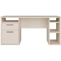 Forte TEZAUR Schreibtisch 160, moderner Schreibtisch mit Schublade, Tür und vielen Fächern, Jugendzimmer, Büro, Holzwerkstoff, Kaschmir Beige, 160 cm breit x 75,7 cm hoch x 72 cm tief