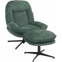 Mendler Relaxsessel mit Hocker HWC-P32, Fernsehsessel Nosagfederung, drehbar Metall Stoff/Textil Chenille (370 g/m²) grün