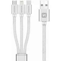 Swissten Textile 3-in-1 Cable 1.2m, 1,2 m, USB A, USB C/micro-USB B/Lightning, Silber
