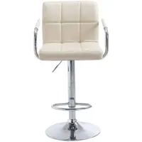 DELUKE 2er Set Barhocker MINOR - Kunstleder Creme 54x46x91 cm Silber | Barstuhl Höhenverstellbar Mit Lehne Drehbar Tresenhocker Tresenstuhl Kneipenhocker