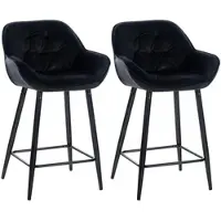 DELUKE 2er Set Barhocker KUTOR - Samt Schwarz 54x57.5x93.5 cm | Barstuhl Mit Lehne Tresenhocker Tresenstuhl Kneipenhocker Kneipenstuhl