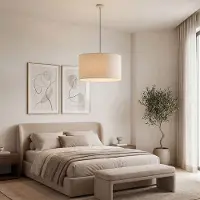 LumenXL Hängelampe Aureo beige mit Leinenkappe und Travertin-Effekt