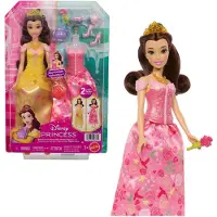 Disney Princess 2-in-1-Geschichten Belle-Modepuppe mit 2 Oberteilen zum Anklipsen, 2 Röcken und 9 Zubehörteilen, Modepuppe, Weiblich, 3 Jahr(e), Junge/Mädchen, 295 mm, Mehrfarbig