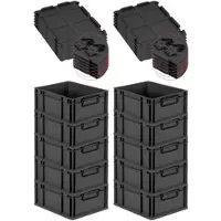Proregal SuperSparSet 10x Eurobox Nextgen Color Mit Scharnierdeckel HxBxT 17x30x40cm 16 Liter Schwarz Griffe Schwarz Geschlossen Eurobehälter