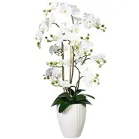 Creativ Green künstliche Pflanze Orchidee Phalaenopsis x12, ca 110cm, weiss, Real Touch, 12 Bl., mit Erde, in Keramik