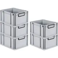 Proregal SparSet 5x Eurobox NextGen Color, HxBxT 22x30x40cm, 20 Liter, Griffe schwarz zu, Grau, Eurobehälter, Transportbehälter