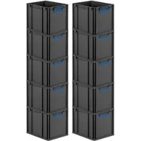 Proregal SparSet 10x Eurobox Nextgen Color HxBxT 32x30x40cm 30 Liter Griffe Blau Geschlossen Schwarz Eurobehälter Transportbox Transportbehälter