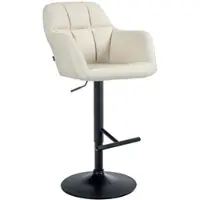 DELUKE Barhocker TUBEL - Kunstleder Creme 57x59x97 cm Schwarz | Barstuhl Höhenverstellbar Mit Lehne Drehbar Tresenhocker Tresenstuhl Kneipenhocker