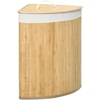 STILVORA Wäschekorb Bambus Eckmodell 38x38x57 cm Naturholz mit Deckel 55 L, herausnehmbarer Wäschesack, platzsparend, luftzirkulierend
