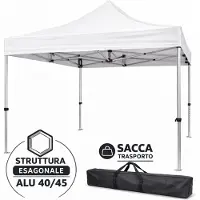 Divina Garden Professioneller faltbarer Aluminiumpavillon mit sechseckiger Struktur, Market-Pro 3X3, weiß, wasserdicht