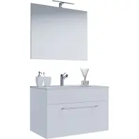 VCM 3-tlg. Waschplatz Waschtisch | Waschbecken Unterschrank Breite 80 cm | Badmöbel Set hängend mit einer Schublade Spiegel | Badinos