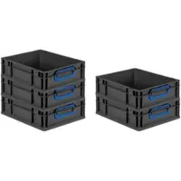 Proregal SparSet 5x Eurobox NextGen Color, HxBxT 12x30x40cm, 11 Liter, Griffe blau zu, Schwarz, Eurobehälter, Transportbehälter