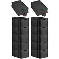 Proregal SuperSparSet 10x Eurobox Nextgen Color Mit Scharnierdeckel HxBxT 32x40x60cm 65 Liter Schwarz Griffe Grün Offen Eurobehälter Transportbox