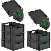 Proregal SparSet 5x Eurobox Nextgen Color Mit Auflagedeckel HxBxT 17x30x40cm 16 Liter Schwarz Griffe Grün Offen Eurobehälter Transportbox