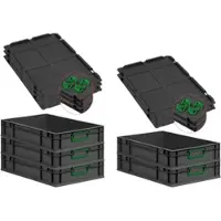 Proregal SparSet 5x Eurobox Nextgen Color Mit Auflagedeckel HxBxT 12x40x60cm 23 Liter Schwarz Griffe Grün Geschlossen Eurobehälter Transportbox