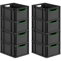 Proregal SuperSparSet 8x Eurobox Nextgen Color HxBxT 22x30x40cm 20 Liter Griffe Grün Offen Schwarz Eurobehälter Transportbox Transportbehälter
