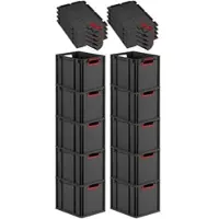 Proregal SuperSparSet 10x Eurobox Nextgen Color Mit Scharnierdeckel HxBxT 32x30x40cm 30 Liter Schwarz Griffe Rot Offen Eurobehälter Transportbox