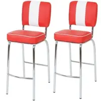 Proregal 2er-Set Barhocker Diner Sitzhöhe 70cm Retro 50Er Jahre Design Kunstleder Rot-Weiß Barstuhl Tresenhocker