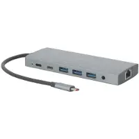 Mobilis 020028, Kabelgebunden, USB 3.2 Gen 1 (3.1 Gen 1) Type-C, 100 W, 3,5 mm, 10,100,1000 Mbit/s, Grau