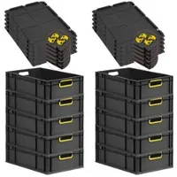 Proregal SparSet 10x Eurobox Nextgen Color Mit Auflagedeckel HxBxT 17x40x60cm 34 Liter Schwarz Griffe Gelb Offen Eurobehälter Transportbox