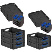 Proregal SparSet 5x Eurobox Nextgen Color Mit Auflagedeckel HxBxT 12x30x40cm 11 Liter Schwarz Griffe Blau Offen Eurobehälter Transportbox