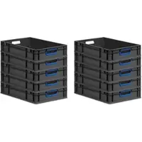 Proregal SparSet 10x Eurobox NextGen Color, HxBxT 12x40x60cm, 23 Liter, Griffe blau offen, Schwarz, Eurobehälter, Transportbehälter