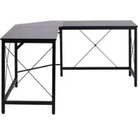 OKWISH Eckschreibtisch L Form 150x150x76 cm Schwarz großer Arbeitsplatz, MDF Tischplatte wasserabweisend, Stahlgestell, höhenverstellbare Füße