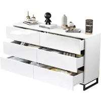 STILVORA Sideboard 140x40x79 cm Weiß+Schwarz mit 6 Schubladen, Hochglanz Schubladenfronten, Metallbeine, symmetrisches Design, pflegeleicht