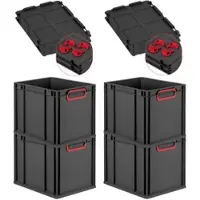 Proregal SuperSparSet 4x Eurobox Nextgen Color Mit Auflagedeckel HxBxT 32x30x40cm 30 Liter Schwarz Griffe Rot Geschlossen Eurobehälter Transportbox