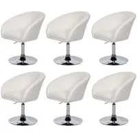 Mendler 6er-Set Esszimmerstuhl HWC-F19, Küchenstuhl Drehstuhl Loungesessel, drehbar höhenverstellbar Kunstleder weiß