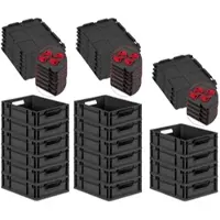 Proregal SuperSparSet 16x Eurobox Nextgen Grip Mit Auflagedeckel Und Roten Verschlüssen HxBxT 12x30x40cm 11 Liter Schwarz Griffe Offen