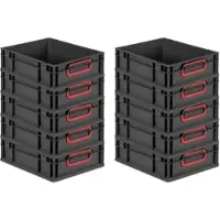 Proregal SparSet 10x Eurobox Nextgen Color HxBxT 12x30x40cm 11 Liter Griffe Rot Geschlossen Schwarz Eurobehälter Transportbox Transportbehälter