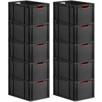 Proregal SparSet 10x Eurobox NextGen Color, HxBxT 32x40x60cm, 65 Liter, Griffe rot offen, Schwarz, Eurobehälter, Transportbehälter
