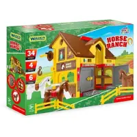 Wader - Spielhaus - Ranch mit Pferden Kunststoff + Pferd 4 Stück im Karton 59x39x15cm
