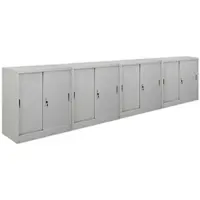 Proregal Mega Deal 4x Aktenschrank ELEPHANT mit abschließbaren Schiebetüren | HxBxT 90x90x40cm | 2 Fachböden | Lichtgrau | Metallschrank abschließbar