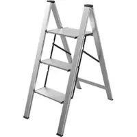 Mephisto Trittleiter Klappleiter Stufenleiter Haushaltsleiter Flach aus Aluminium ohne Bügel mit 3 Stufen bis 150 kg Tragkraft