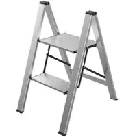 Mephisto Trittleiter Klappleiter Stufenleiter Haushaltsleiter Flach aus Aluminium ohne Bügel mit 2 Stufen bis 150 kg Tragkraft