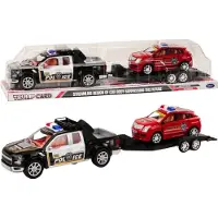 Leantoys Polizei Auto Set mit Pickup, Geländewagen, Abschleppwagen und Anhänger