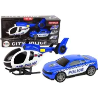Lean Toys Hubschrauber Auto Polizei Fahrzeug Set Sound